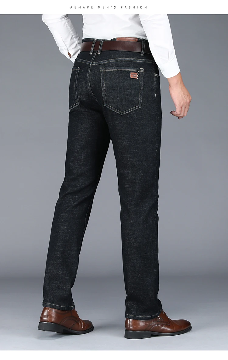 Зима новые плюс бархатные мужские джинсы модные высококачественные стрейч мужские джинсы брюки брендовый, Деловой, Повседневный Длинные прямые брюки