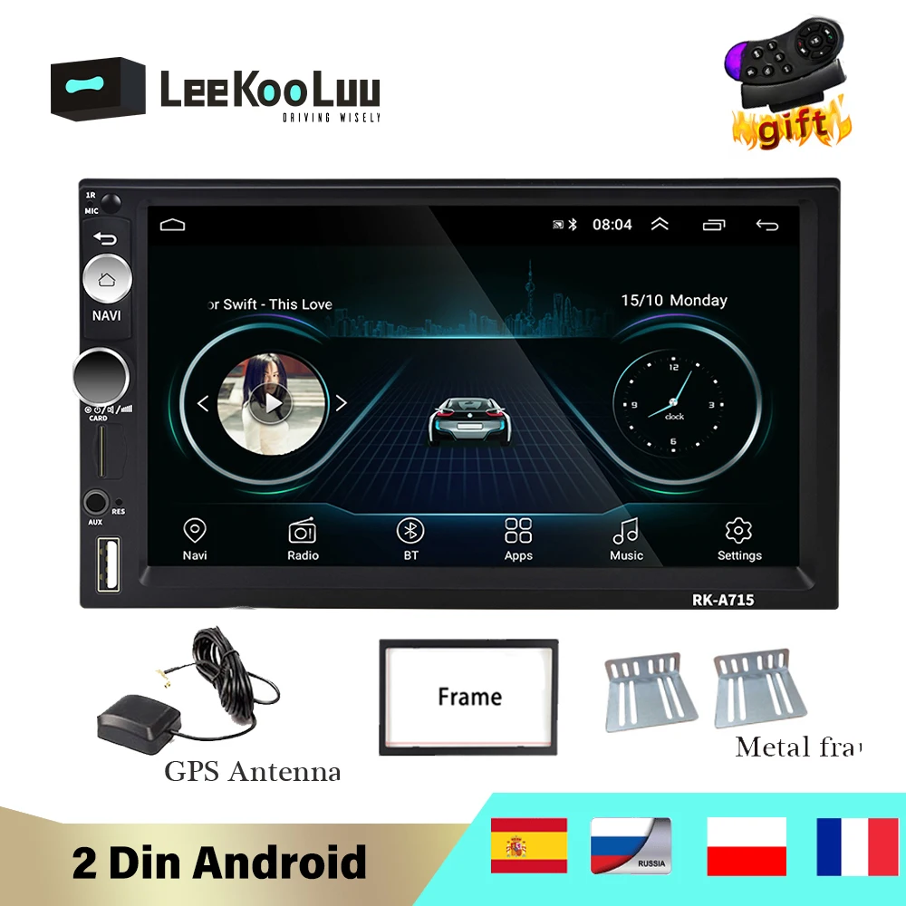LeeKooLuu 2Din автомобильный радиоприемник андроид Авто GPS навигации Bluetooth WI FI MirrorLink FM