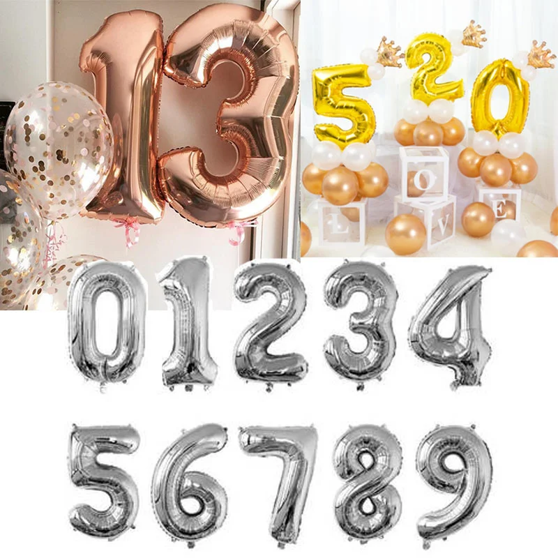 

Number Balloon Foil Rose Gold Silver Digital Birthday Wedding Party Decorations Foil Balloons Kid Boy Toy Party Decoration