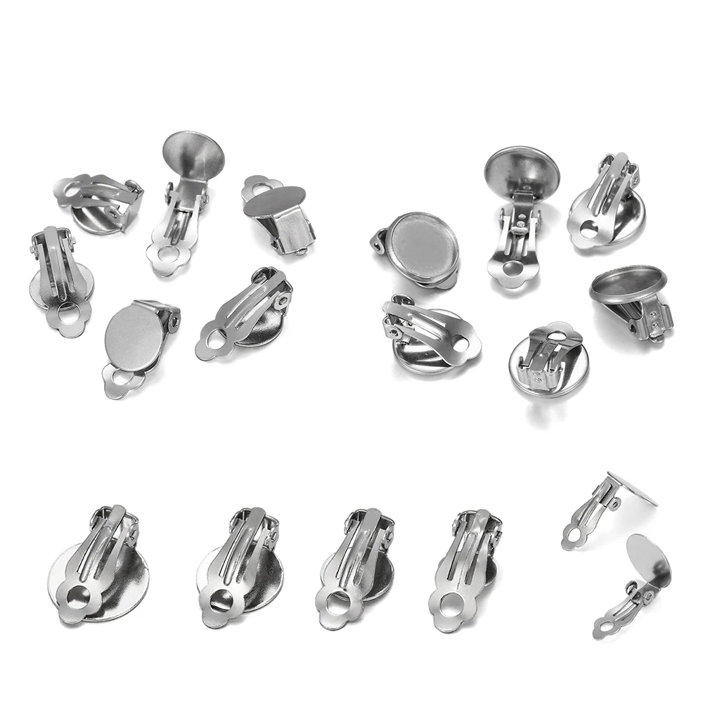 10pcs/lot Stainless Steel Clip On Earrings Setting Base Earrings Blank Pad Fit Glass Cabochon  for DIY Jewelry Making Supplies