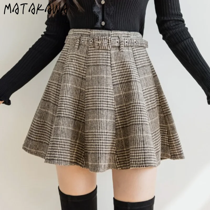 Шерстяная клетчатая юбка Matakawa с высокой талией облегающие элегантные женские