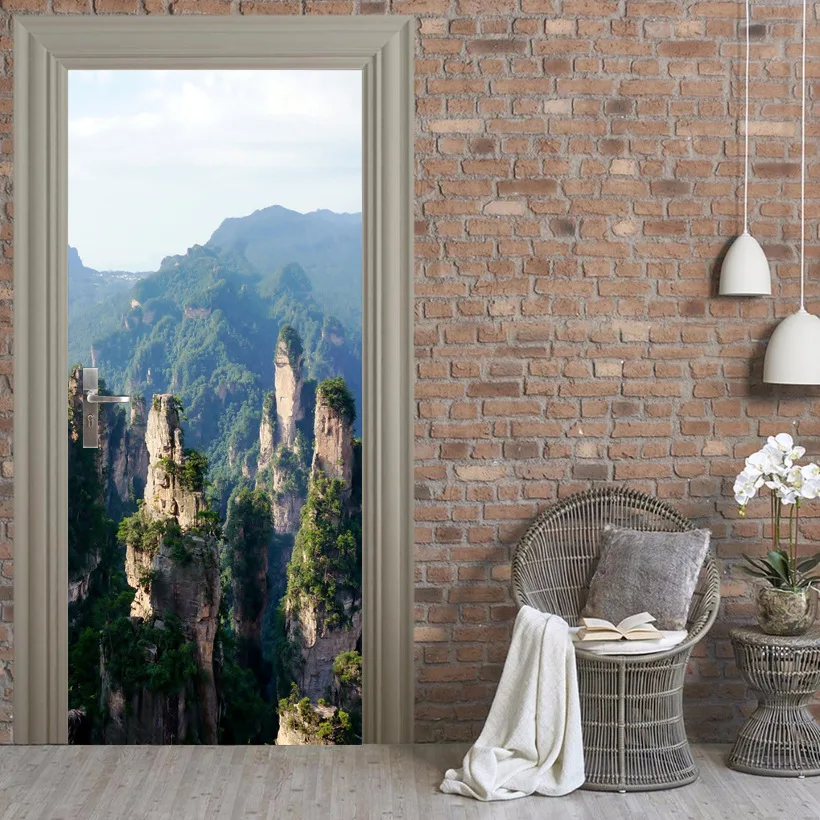 

Scene Mountain Door Sticker Print Art Picture Door Stickers Waterproof Mural Bedroom Renovation Low Price
