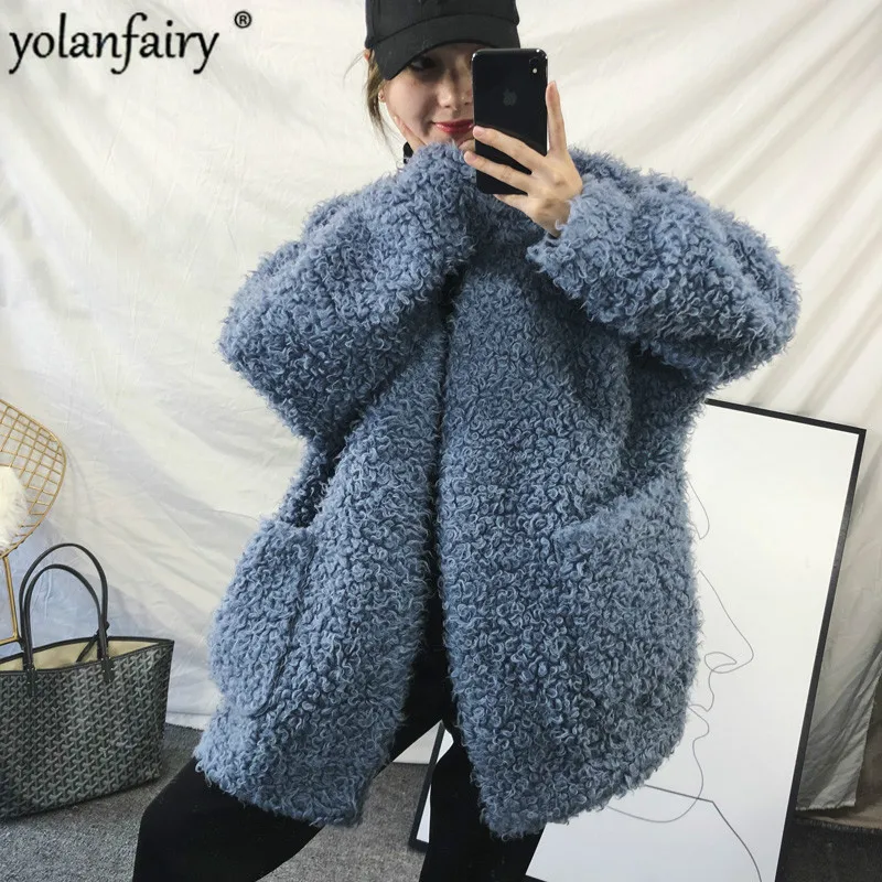 

Autumn Winter Curl Wool Coat Women Real Fur Jacket Casual Korean Oversize Coats and Jackets Women Abrigo Mujer YY416 KJ2510