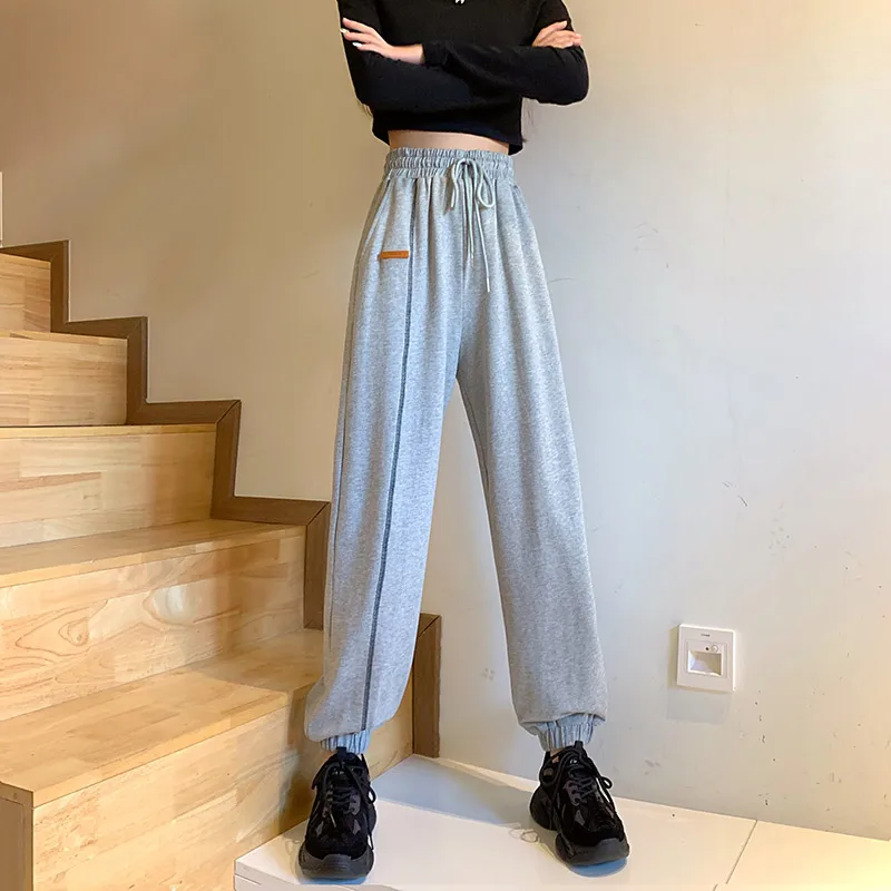 

Harajpoo Women Pants Spring Autumn 2021 New Korean Version Ins High Waist Harajuku Style Loose Solid Color Students Trousers