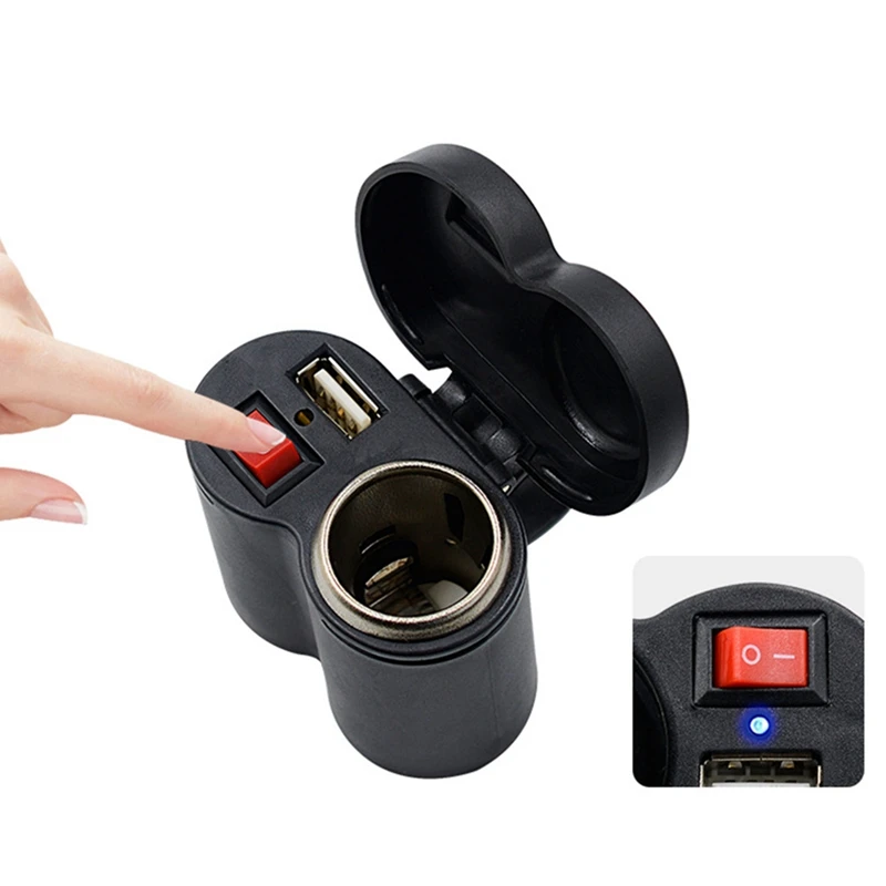 

Motorcycle Portage 5V/2A Output USB Charger Power Adapter Dual Ports Socket With Cigarette Lighter Switch