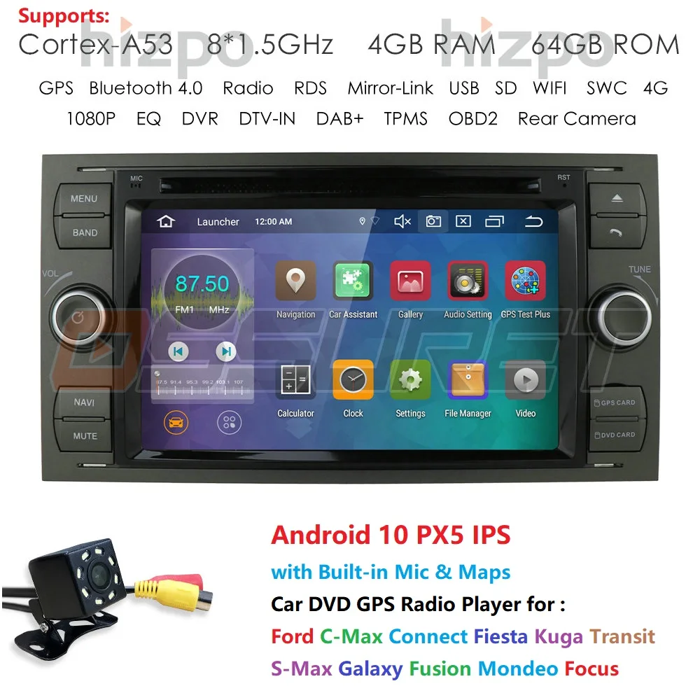 IPS Android 10 Octa 8 Core 4G + 64G в приборной панели автомобильный DVD плеер для Ford Mondeo Focus Transit C