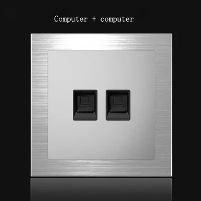 Double Computer 1, 2, 3, 4 комплекта, 1, 2 варианта, для дома, серебро, алюминиевый сплав, панель сброса, выключатели, розетка, ЕС, промышленность, Германия, Великобритания, Франция, розетка, 90-250 В - Цвет: Double Computer