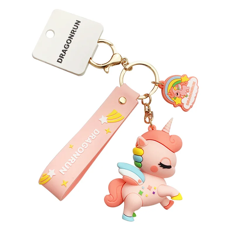 

Fashion Cute Keychains Accessories Pony Unicorn Anime Key Chain Rainbow PVC Animal Unicorn Bag Ornament Girls Keyring New Style