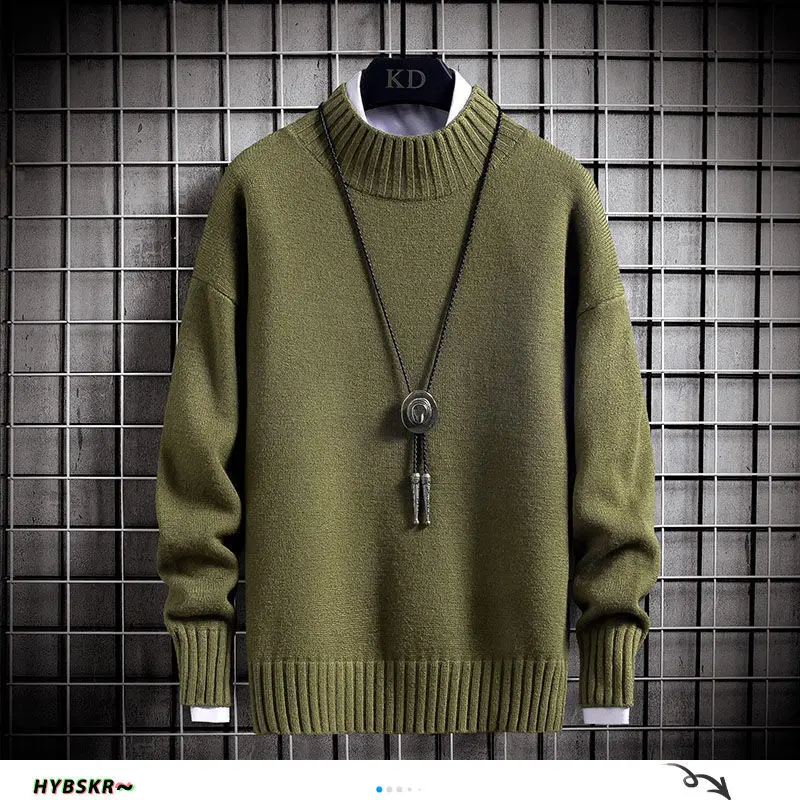 Однотонные мужские свитеры HybskrM японские Осенние теплые вязаные пуловеры для