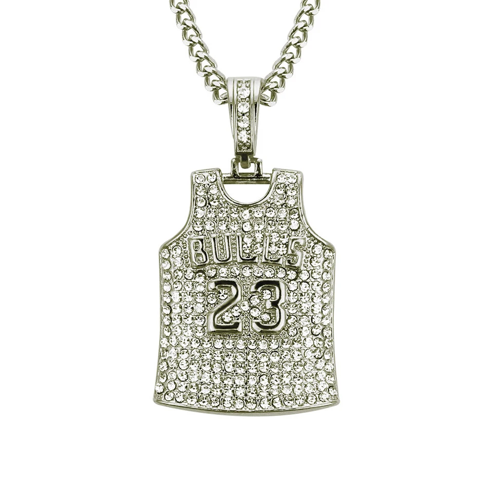 23 Jersey Zircon Pendant Necklace Men Hiphop Rock Street Culture Zinc Alloy Inlaid Chain Fashion Jewelry Gift | Украшения и