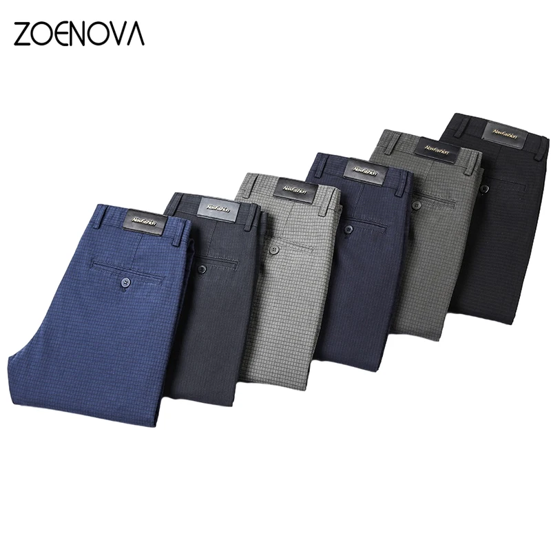 

Мужские повседневные брюки в клетку ZOENOVA, эластичные хлопковые прямые обтягивающие деловые брюки для мужчин