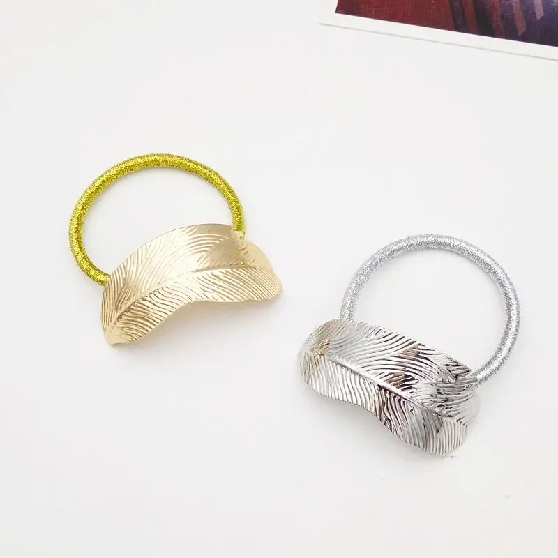 Модный Золотой Серебряный Женский листок резинка для волос Веревка повязка на