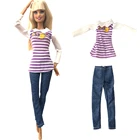 Одежда для куклы NK 1x, модная Фиолетовая рубашка с длинными рукавами, повседневная одежда, джинсы для куклы Барби, аксессуары, милая детская игрушка для девочек