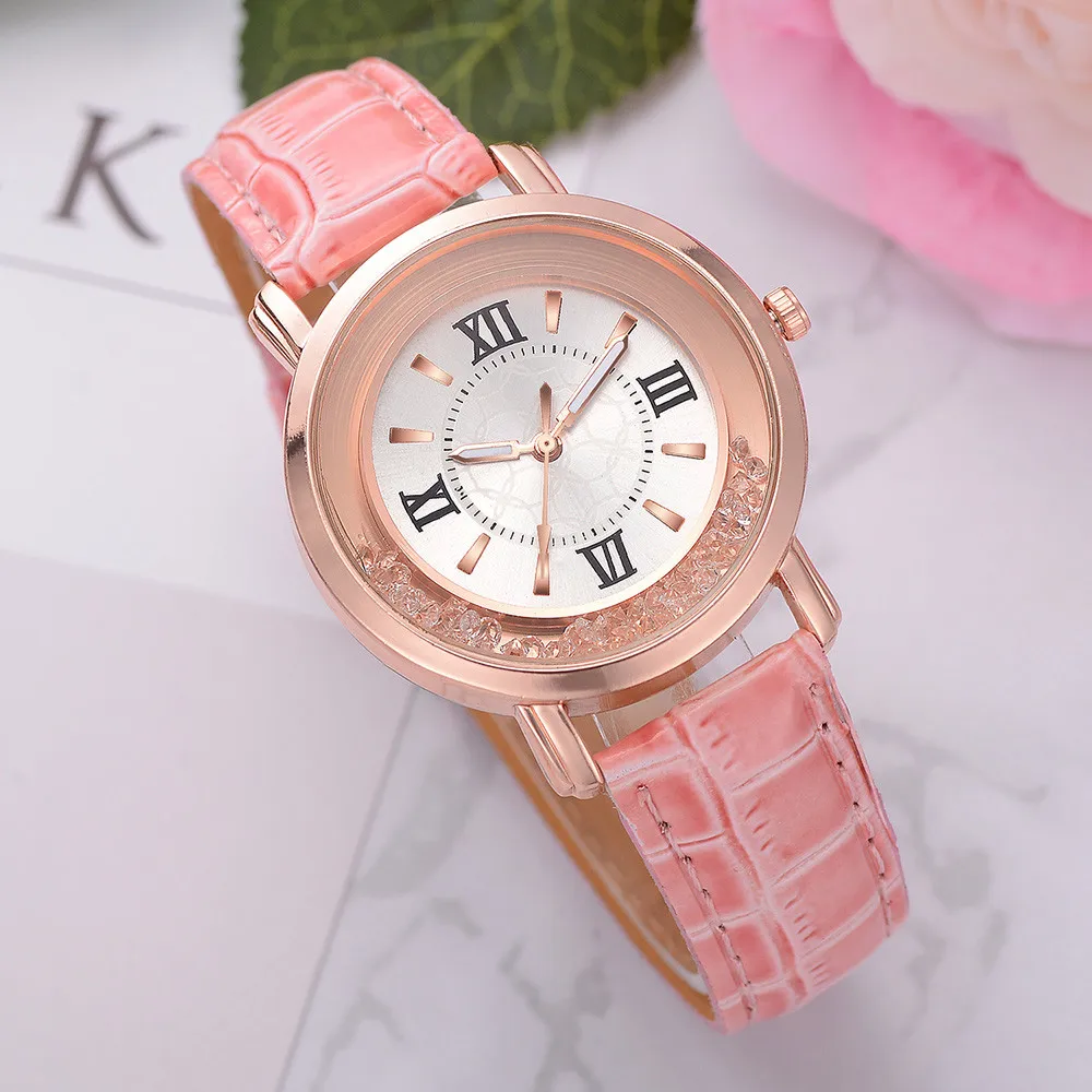 

Women's Creative Leather Strap Quartz Wristwatch Digital Round Watch For Women Waterproof Watches Women Fashion Watch 2021 Pink