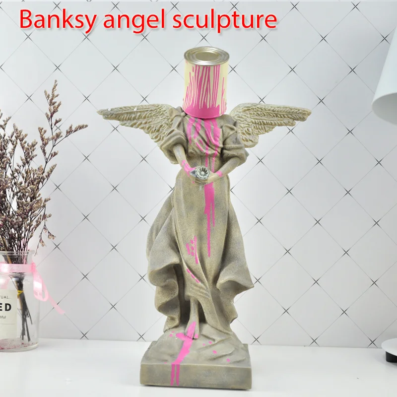 

[MGT]Sculpture Pour he Paint Iron Bucket Angel Resin Full-Length Portrait Street Art Sculpture Action Figure