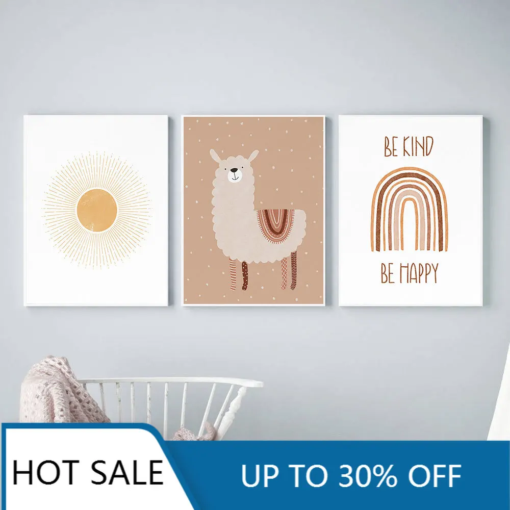 Радуга Детские Декор Boho Sunshine Wall Art Холст Для Живописи принт Nordic мультфильм