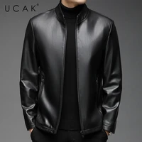 ucak brand men%e2%80%98s spring autumn new leather jackets clothing casual solid color zipper 100 sheepskin streetwear jacket men u8285