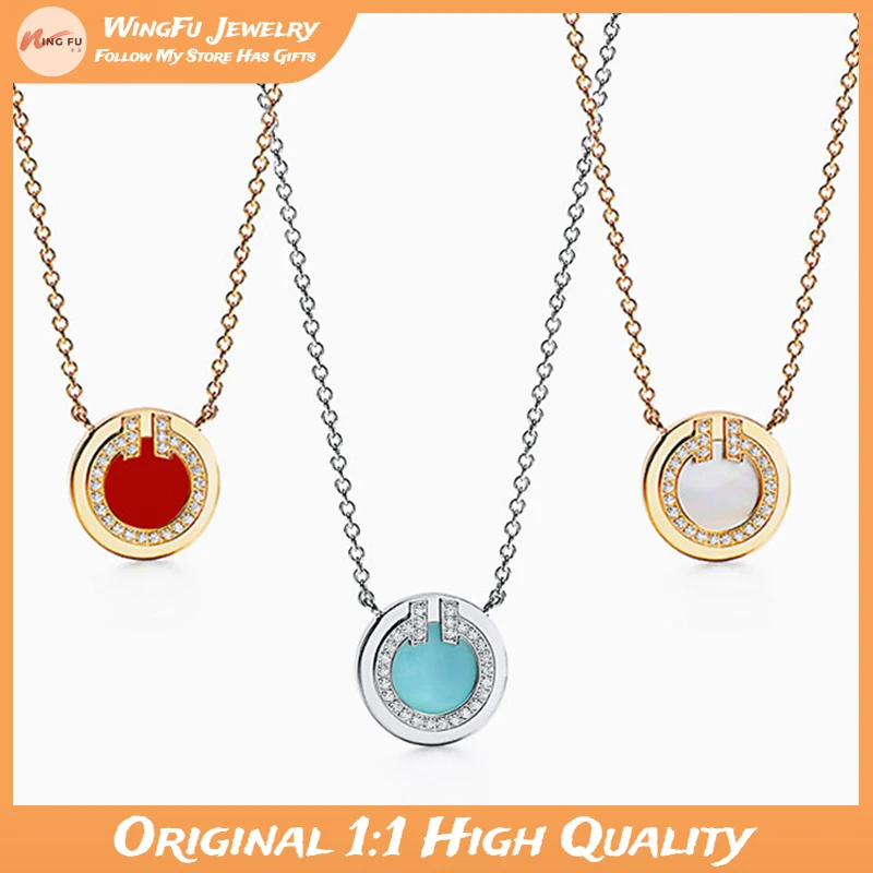 

WingFu Original 1:1 Brand Jewelry Classic 925 Sterling Silver Round Shell Pave Zircon Pendant Clavicle Chain Couple Gift