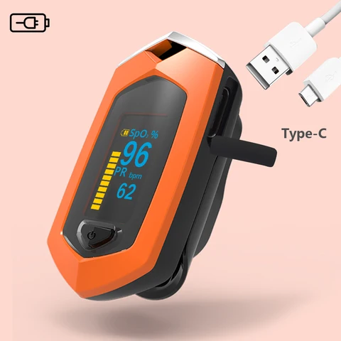 Пальчиковый Пульсоксиметр USB Type-C, перезаряжаемый оксиметр, медицинский кислородный пульсометр, Spo2, спортивный Пульсоксиметр