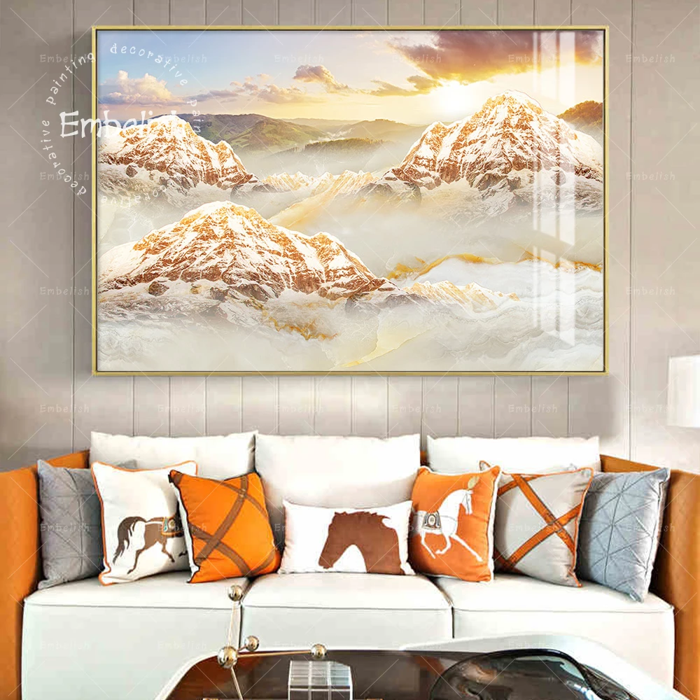 

Embelish Sunrise Golden Mountains Abstract Landscape Pictures For Living Room HD Canvas Painting Modern Home Decor Wall Posters