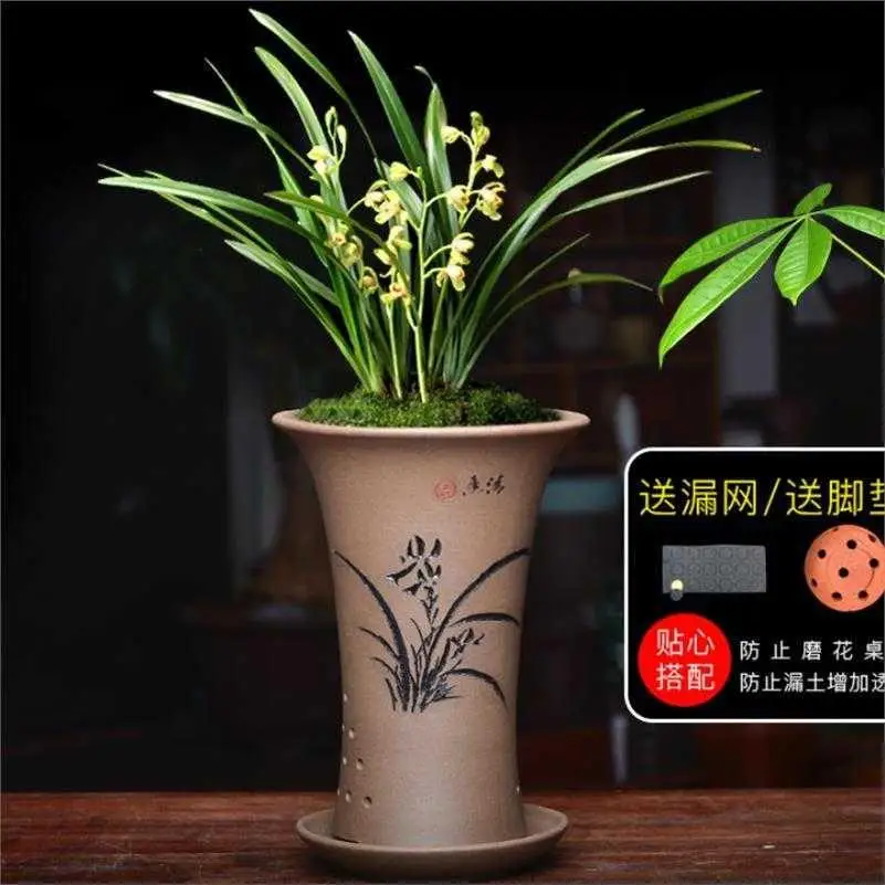 

Flower Pot Ceramic Breathable Purple Sand Flower Pot With Tray Hanging Orchids Grass Special Flower Pot