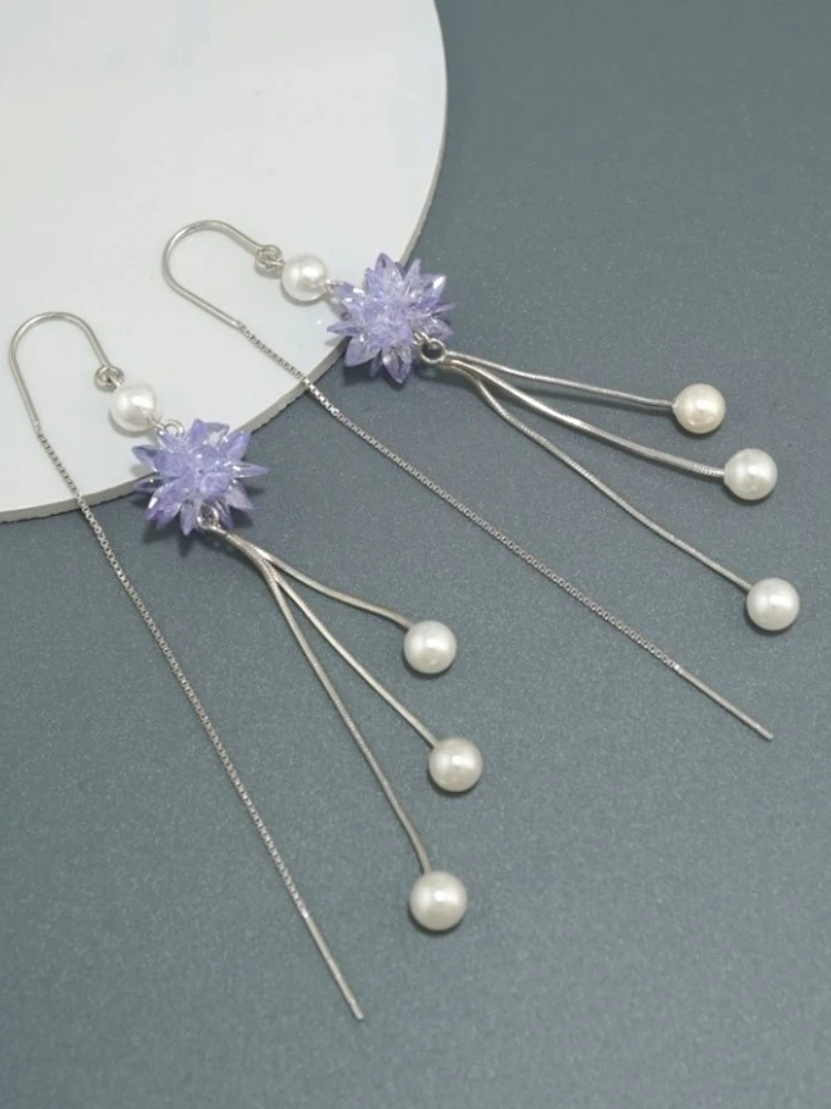 

Purple ice flower pearl jewelry earings chinese fashion jewelry earring wholesale