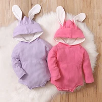 newborn baby girls solid hooded pullover rabbit ears long sleeve girls elastic waist cotton springautumn rompers cute bodysuits