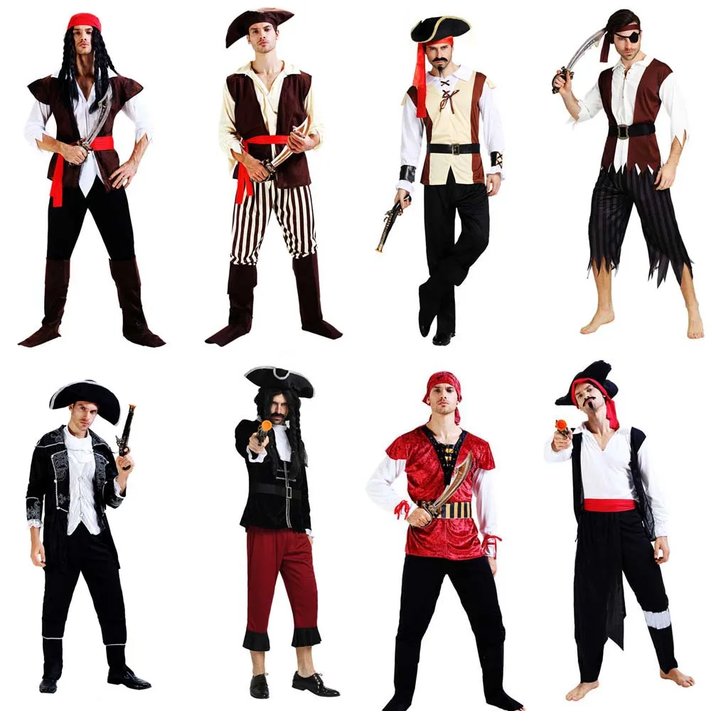 Cool Men Pirate Costume Cosplay Carnival Party Purim Halloween Adult Stage Performance Role Play Christmas | Тематическая одежда и
