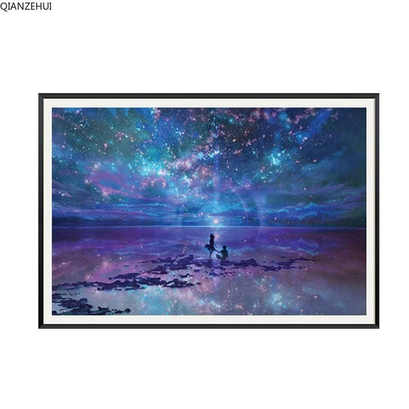 QIANZEHUI DIY 5D алмазная вышивка круглые алмазы звездное небо полная Стразы живопись