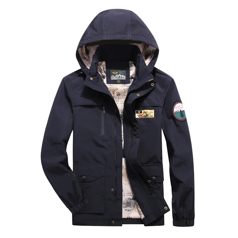 

Autumn Men Jacket Fashion Hooded Collar Military Jacket Men Plus Size M-5XL Casual Loose Windbreaker Mens Jackets And Coats