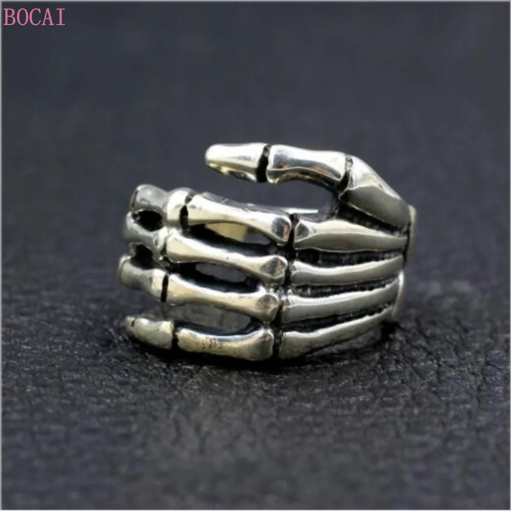 

Рук скелета кости S925 Серебряное кольцо для Для мужчин тайское серебро ручной работы локомотив панк ретро темные Для мужчин, кольцо, кольцо и...