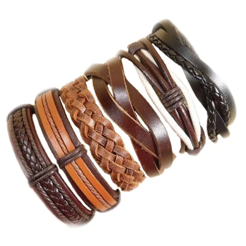 D53 Случайный 10 шт./лот мужские s браслеты homme boho pulseira Женская бижутерия панк-рок кожа браслет Дружба подарки для мужчин WP3 - Окраска металла: D53