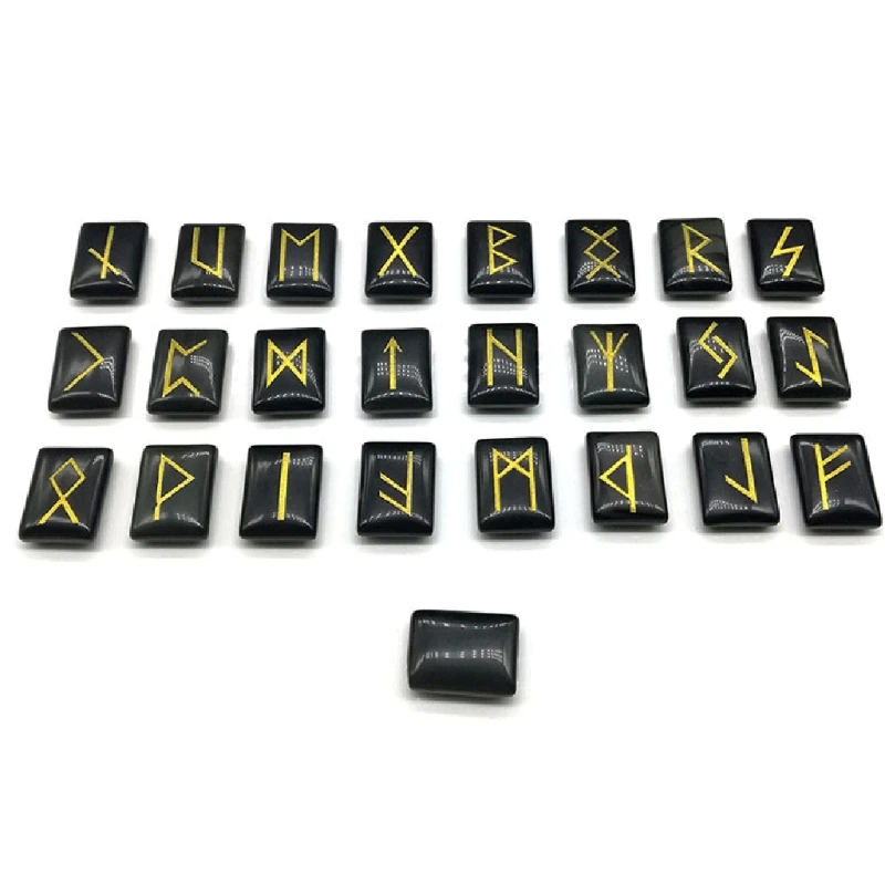 

Совершенно новые 25 шт. черные обсидиановые руниновые камни набор с гравировкой Старший ФУТАРК Алфавит кристалл для медитации гадания искус...