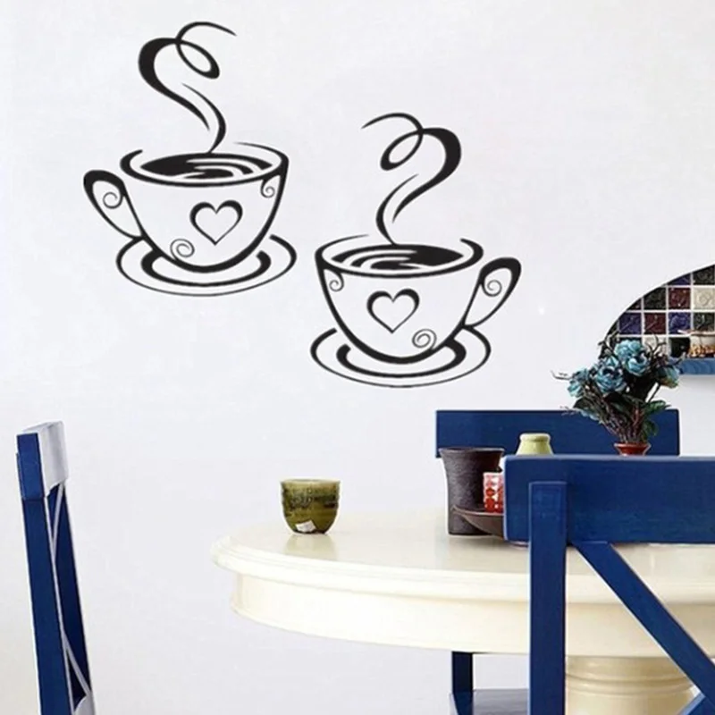 

Black Coffee Cups Wall Art Stickers PVC Home Kitchen Restaurant Cafe Tea Wall Sticker Coffees Cups Sticker Wall Decal Decor DIY