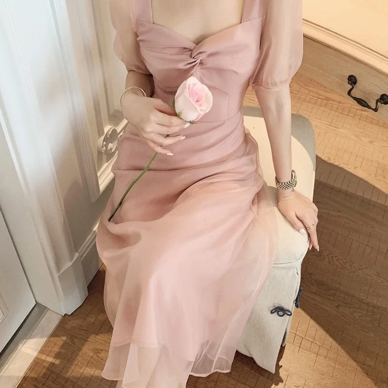 Веб знаменитости 2020 новые летние платья женские декольте кик вуаль