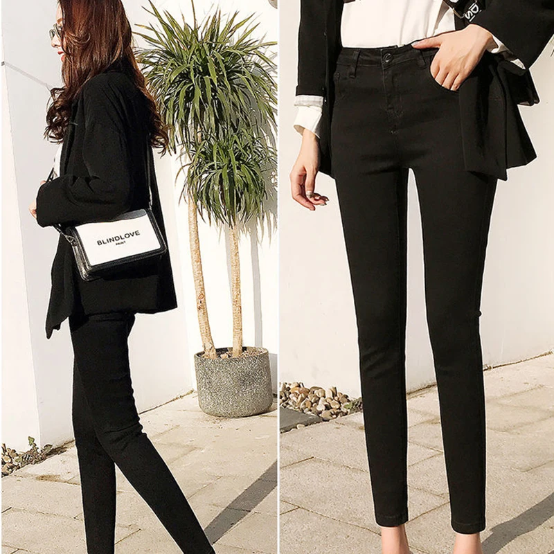 

Classic BClassic Blue Skinny Jeans Women Korean Style Slim Denim Pencil Pants Female Plus Size Casual Stretch Mom Denim Trousers