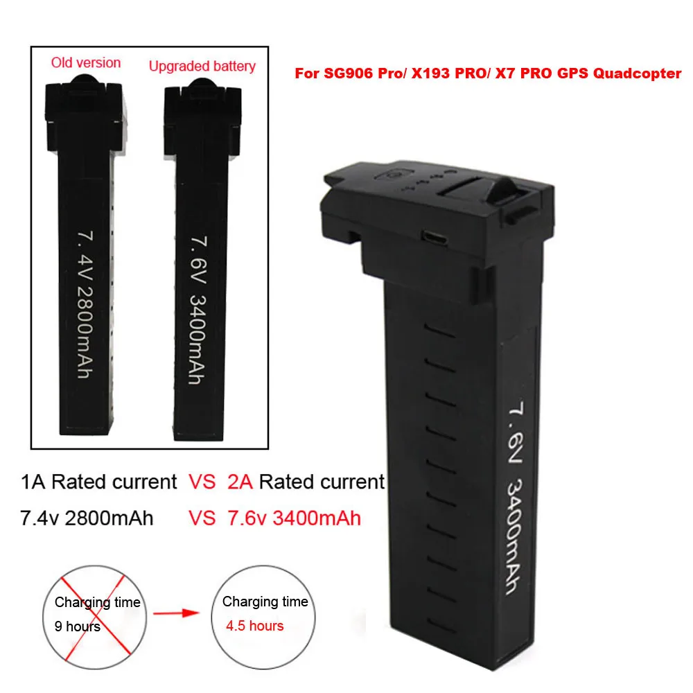 

Детали для радиоуправляемых моделей, 1 шт., Модернизированная батарея большой емкости 7,6 В 3400 мАч, детали для радиоуправляемых моделей SG906 Pro ...