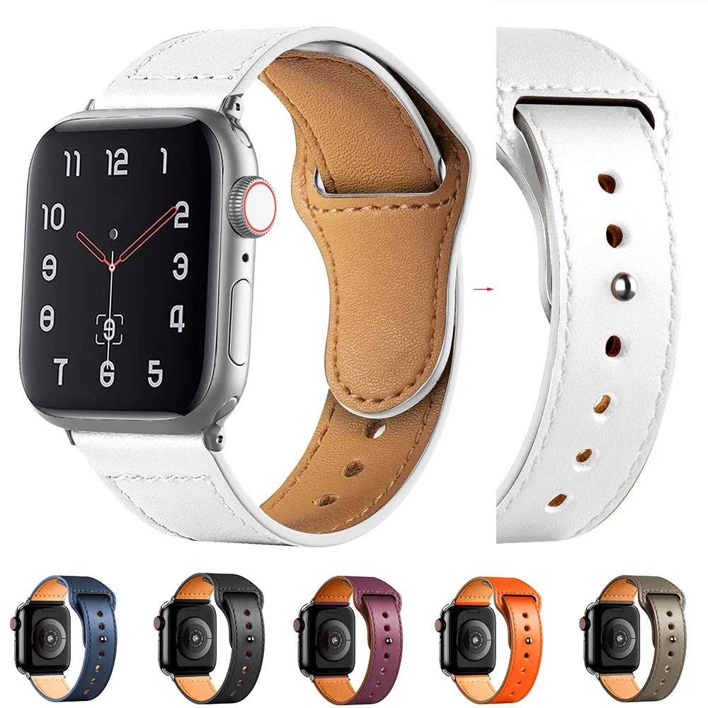 

Ремешок кожаный для Apple Watch Band 6 44 мм 42 мм 40 мм 38 мм, регулируемый умный Браслет для IWatch Band for Series 6 5 4 3 2 Se