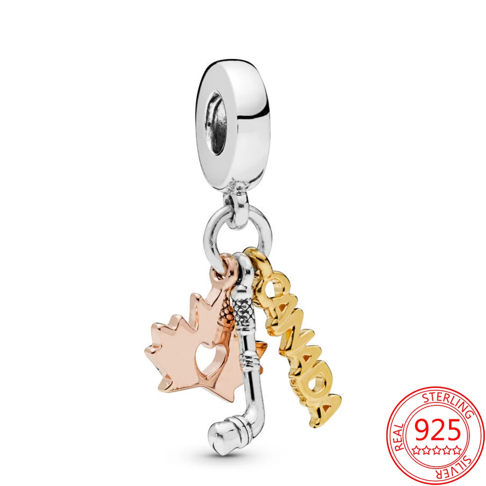 

2020 New 925 Sterling Silver Pendant Pipe CANADA Maple Leaf Combination Charm Fits Original Pandora Bracelet DIY Making