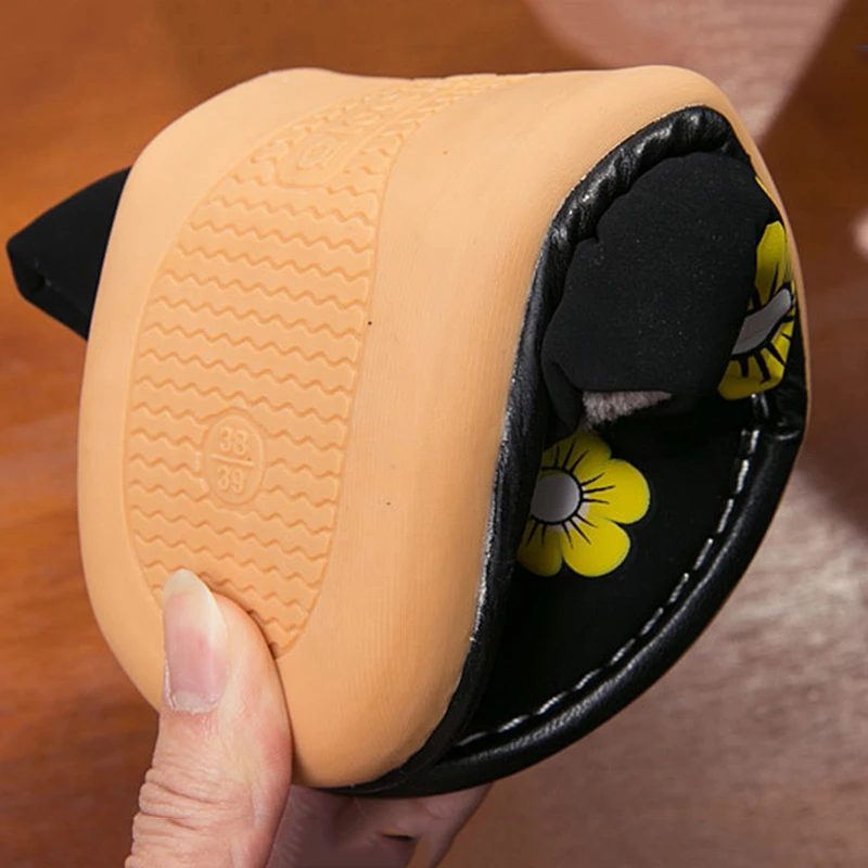 Зимние новые теплые домашние тапочки с цветочным принтом женская напольная