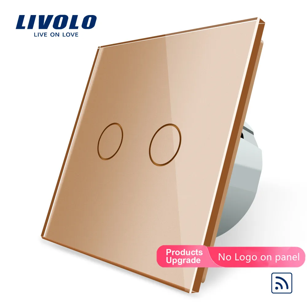 Gold-No logo Livolo/Стандартный, с украшением в виде кристаллов Стекло Панель, ЕС Стандартный, 220~ 250 В настенный светильник дистанционный выключатель+ светодиодный индикатор, C702R-1/2/3/5, без логотипа - Цвет: Gold-No logo