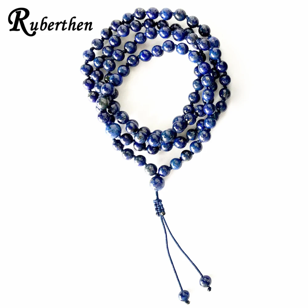 Ruberthen 6 мм Lapis Lazuli AdjustableHand браслет с узелками для медитации и молитвы 108 мала бусины