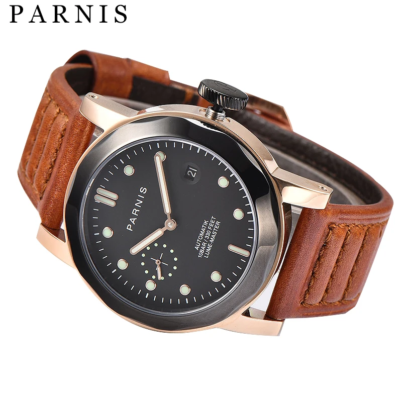 Fashion 43mm Parnis Casual Watch Men Mechanical Hand Winding Watches 3600 Movement Stainless Steel Case Rose Gold Man Wristwatch | Наручные