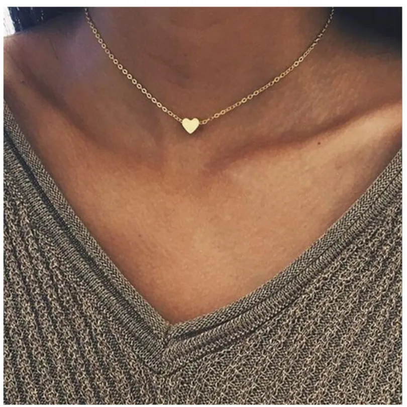 

New Gold Silver Plated Small Heart Necklaces Bijoux For Women Collars Fashion Jewelry Collarbone Pendant Necklace Trinket
