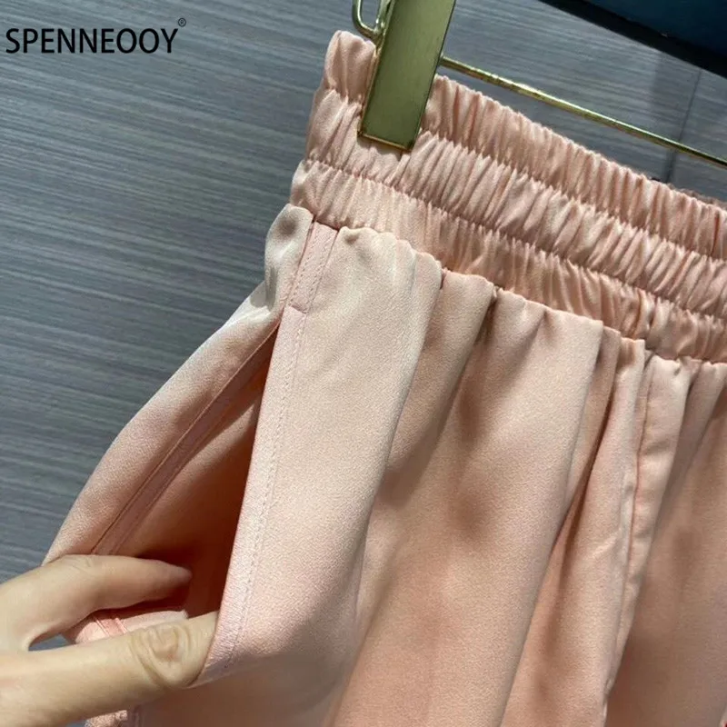 SPENNYMOOR  Designer Brand Summer Casual Shorts Women Elastic Waist Letter Print Lining Shorts
