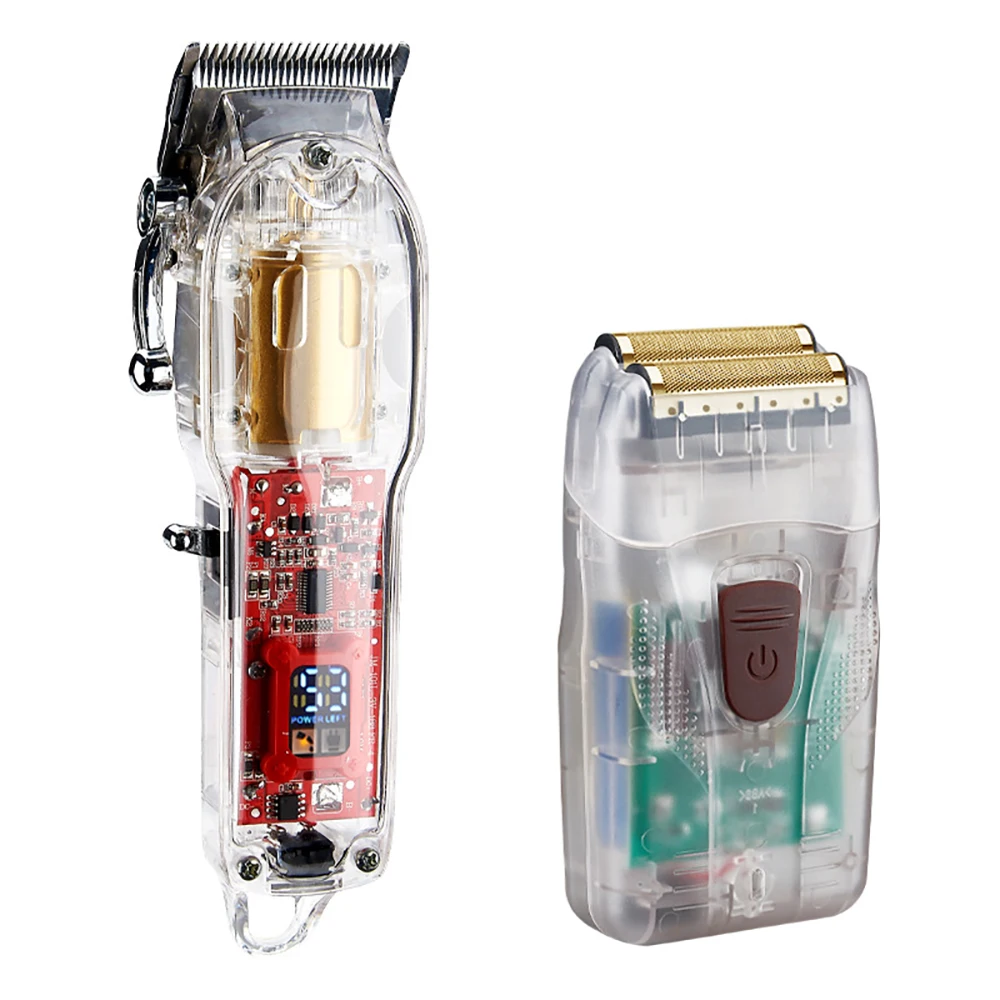 

Strong Power Electric Oil Clippers Fully Transparent Household Hair Clipper Oil Head Hair Razor Bald Machine Combo Set