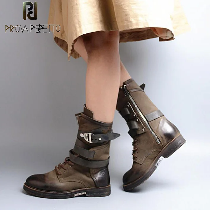 Модные сапоги Prova Perfetto до середины икры с круглым носком на низком каблуке