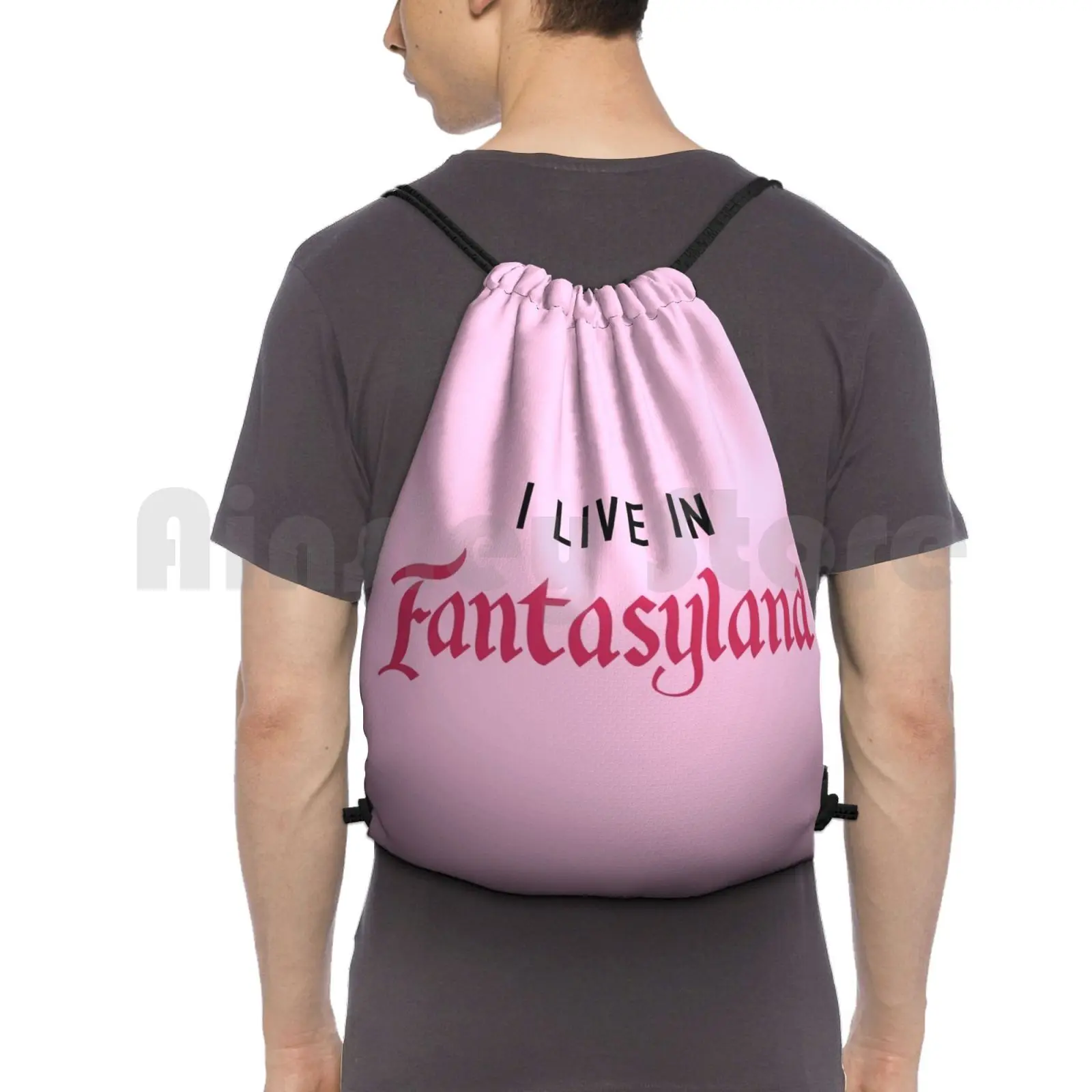 

I Live In Fantasyland Backpack Drawstring Bag Riding Climbing Gym Bag World Walt Walt World Fantasyland Frontierland Splash