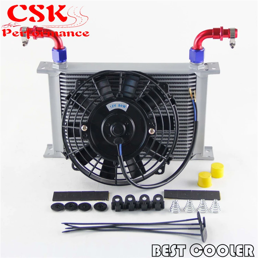 

AN10 Universal 25 Row Engine Oil Cooler w/ Fittings + 7" Electric Fan Kit SL