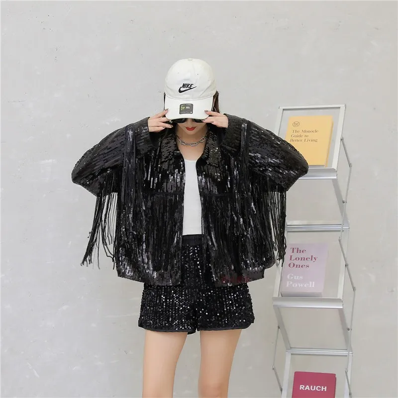 Женская одежда 2022 весенняя куртка с блестками и вышивкой бахромой Женский